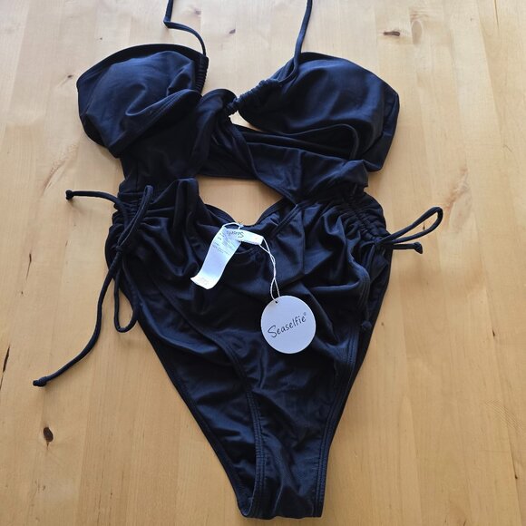 NWT Seaselfie Cut Out Women's Black One Piece Swimsuit Sz Large L - Picture 1 of 3